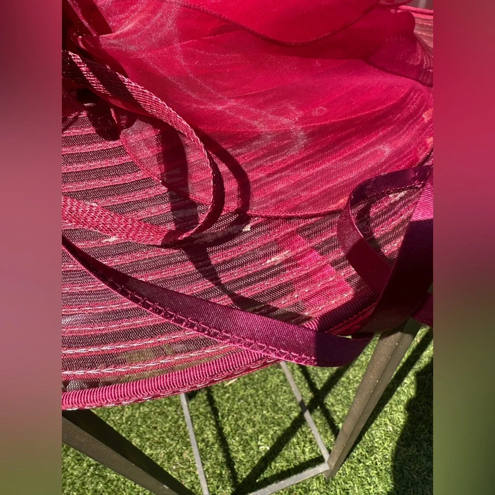Something Special Cranberry Red Kentucky Derby Wide Brim Ribbon Bow Hat
